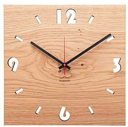 huamet Holz Wanduhr Eiche Astig DUHRCHBRUCH, eckig - einzigartiges Design, geräuschlos ohne Ticken - Qualitätsprodukt Made in Südtirol - CH51-A-1604