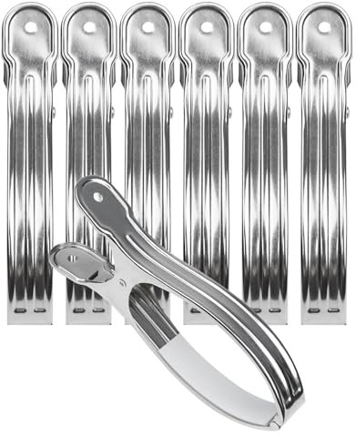 Taianji 6 Pcs Extra Large Beach Towel Pegs Clips Stainless Steel Windproof Metal Bath Towel Clips Washing Pegs for Sunbeds, Sun Loungers, Pool Chairs, Laundry and More