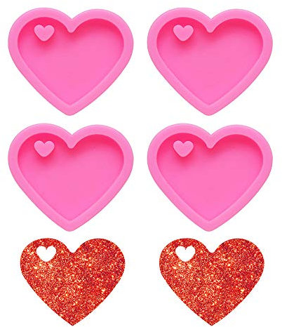 Nifocc Herzform Silikonform Niedliche Liebe Herz Schlüsselbund Charms Epoxidharz Formen Gießformen mit Loch für DIY Basteln - 4 STK