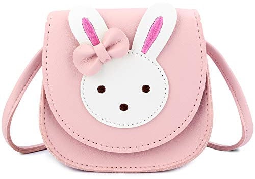 KEREDA Kinder Umhängetasche Mädchen, Niedlicher Hase CrossBody Tasche, PU Leder Prinzessin Mini Handtasche 2-8 Jahre