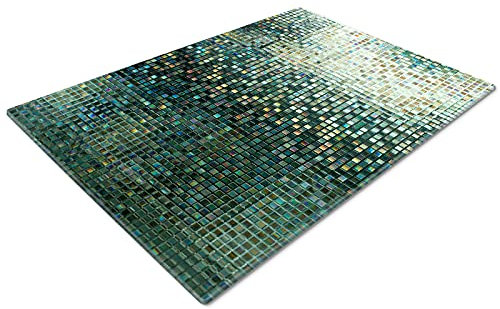 Chopping Board | Glass Chopping Boards for Kitchens | Glass Worktop Savers for Kitchen | Glass Chopping Boards | Small Chopping Board | Retro Green Squares