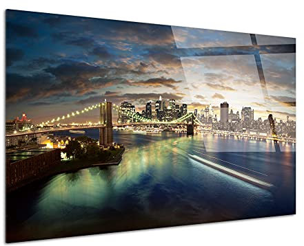 DECLINA, tableau coucher de soleil sur New York, décoration murale moderne, impression sur verre acrylique, tableau de paysage urbain, art contemporain, photo skyline, cadre photo plexi