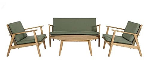 OUTLIV. Loungeset Bergen 4-teilig aus Rope/Akazie, langlebig, 2X Sessel und 1x 2-Sitzer inkl. Beistelltisch, abziehbare Kissenbezüge, Olive