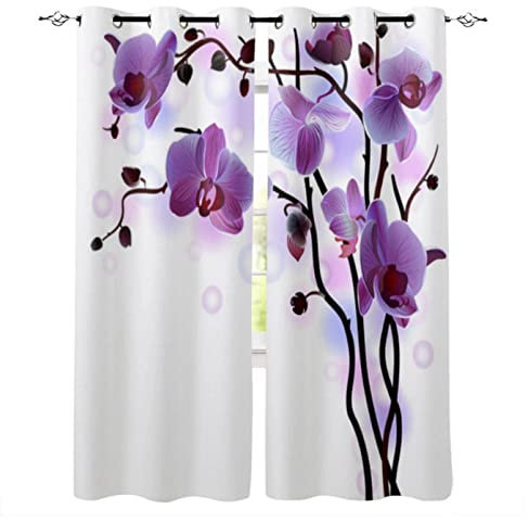 MYQF Vorhang Kinderzimmer Lila Phalaenopsis-Orchidee Gardine Blickdicht Thermo Vorhang Kinderzimmer Gardinen Junge Mädchen Ösenvorhang 140x160cm