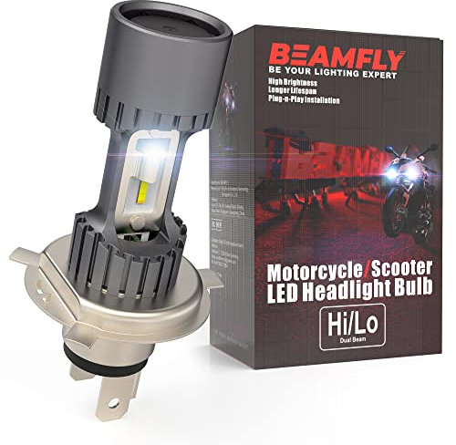 BEAMFLY Ampoule H4 LED Moto 6500LM, 9003 HB2 Phare Scooter 12V 6000K Blanc
