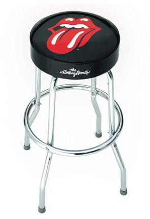 Rocksax Rolling Stones Barhocker mit gepolstertem Drehsitz, verchromten Beinen und Fußstütze, 72 cm hoch x 52 cm Durchmesser, offizielles Lizenzprodukt