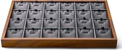 Oirlv Premium Wooden Necklace Tray with Dark Grey Velvet Lining Elegant Storage & Display Tray for Chains & Pendants