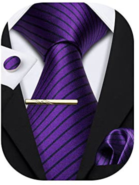 Barry.Wang Herren Seiden-Geschäftskrawatten mit Taschentuch Manschettenknopf-Streifen Plaid-Krawatten-Set Feierliche Hochzeit
