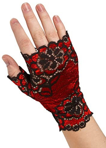 Maskworld Fingerlose Spitzenhandschuhe - rot-schwarz - Verkleidung Kostüm-Accessoire für Karneval, Halloween & Motto-Party