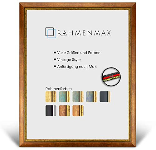 RahmenMax® Elsass Bilderrahmen 30x43 cm zum Aufhängen/Vintage Bilderrahmen Maßanfertigung möglich/Posterrahmen aus Holz/Bilder Rahmen in Ocker-Gold mit Acrylglas/Puzzle Rahmen