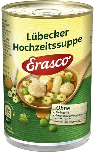 Erasco Lübecker Hochzeits-Suppe (6 x 390ml) - In rund 4 Minuten fertig – Mit feinem Eierstich – Ohne Schnickschnack - Einfach lecker