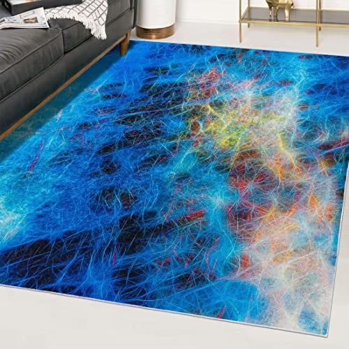 Mazovia Modern Teppich - Kurzflor Waschbar - Weich Teppich für Wohnzimmer, Schlafzimmer, Esszimmer – Teppiche Abstrakt - Bunt Blau 160 x 230 cm