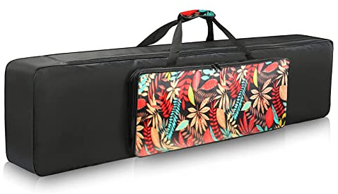 NKTM 88 Key Keyboard Case, 53.5x12.6x6.3 Electric Keyboard Bag Piano Gig Bag with Handles and Adjustable Shoulder Straps Keyboard Gig Bag - Flower Pattern