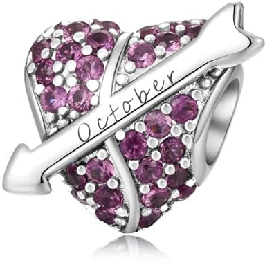 PHCLASY Charms Anhänger Pfeil Geburtsstein Bead Charms für Damen Geburtstag Charm Silber 925 Kompatibel mit Armbänder und Halskette,Oktober