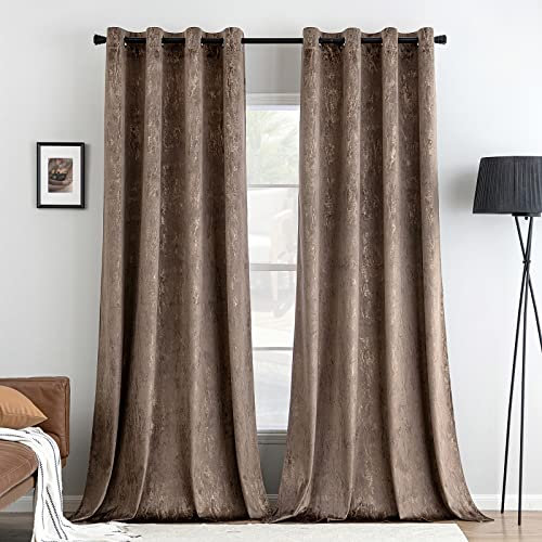 MIULEE Vorhang Gardinen mit Ösen Gold Samtvorhänge Vorhänge Blickdicht Osen Folie Druck Gardinen Vorhänge Gold Ösenvorhang für Schlafzimmer Wohnzimmer 2er Set 140 x 260 cm(B x H) Braun