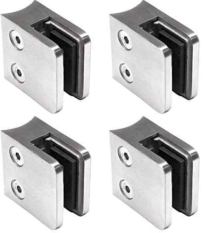 PRIOstahl Glashalter 4 Stück Glasklemmen Klemmhalter Glasplattenhalter Eckig 45 x 45 x 26 mm Anschluss: 42,4 mm für Glas 8 mm Geländer Handlauf Balkon aus Edelstahl V2A