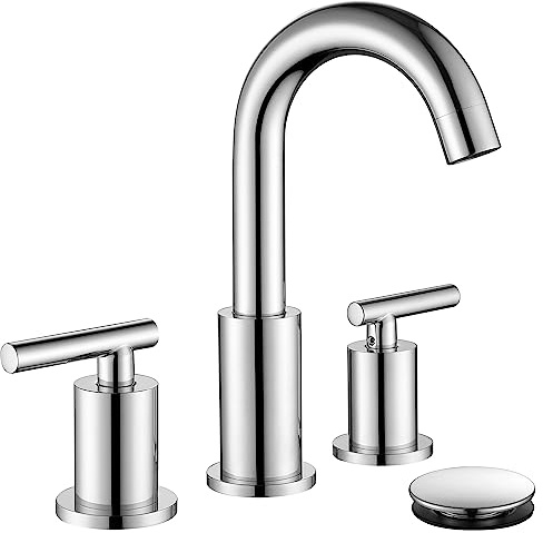 Weit verbreitete Waschbeckenarmatur mit Ablauf- und Versorgungsschlauch, Chrom 3-Loch-Wasserhahn für Waschbecken, ChiLDano poliertes Chrom, 2-Griff-Badezimmerarmaturen CH2183CP