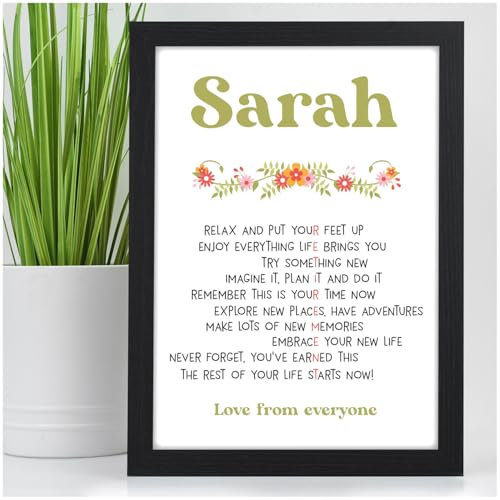 Beecreative Personalised Retirement Gifts for Women - Ladies Retirement Gifts - Custom A5 or A4 Sized Poem Print and Frame - Leaving Gifts for Women, Her, Friend, Colleague