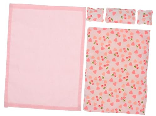 ORFOFE Puppenbettwäsche Satz 1:12 Miniatur Puppenhaus Zubehör Bettlaken Decke Kissen Schlafzimmerdeko für Kleiner Puppenhaus Stoff Kompakte Größe