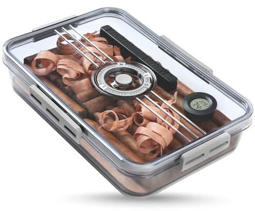 WoodElric Zigarren Tupperdor Humidor Luftdichter Zigarrenbehälter mit mitgeliefertem Zigarrenzubehör Spanisches Zedernpapier Luftbefeuchter Hygrometer für 25-50 Zigarren