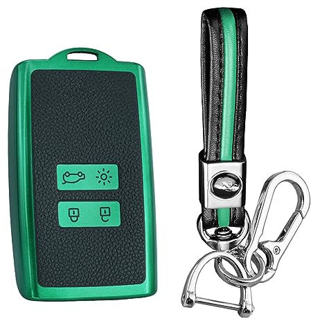 KUNIO Car Key Fob Cover fit for Renault Dacia Megane Espace Laguna Koleos Duster 2 Clio Zoe Kadjar Grand Scenic Key Case Key Cover TPU Leather Texture Case Key Fob 4 Buttons A Green
