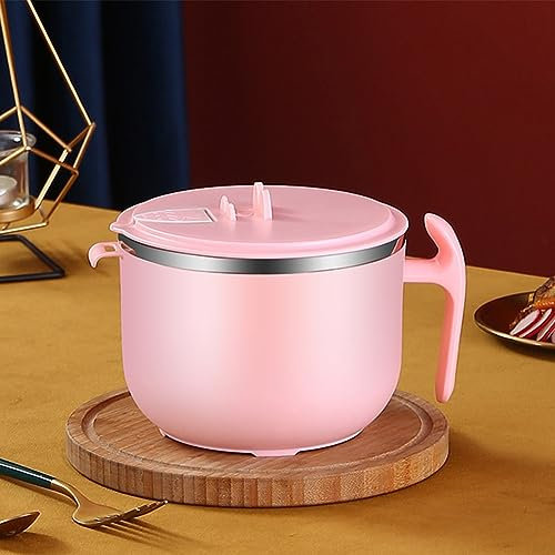 SPORTARC Bol à nouilles instantanées en acier inoxydable 304 - 1200 ml - Bol à nouilles instantanées avec poignée pour le rangement de la cuisine (rose)