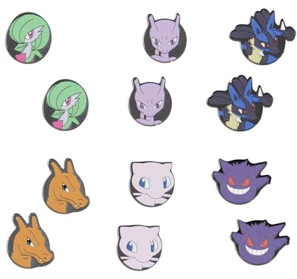 Pokemon Modeschmuck, verlängerte Emaille-Charakter-Ohrstecker, 6 Paar, Metall, kein Edelstein, Metall, kein Edelstein