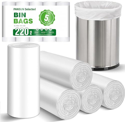 PANSUN Selected 220 Counts Small Bin Bags,5l Bin Liners,42cm*50cm Pedal Trash Can Liners For Bathroom Toilet Bedroom Office