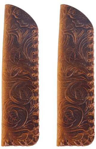 GORGECRAFT 2Pcs Cowhide Pencil Case Fountain Leather Double Pen Sleeve Cover Vintage Flowers Retro Pencil Wrap Holder Pouch for Protective Desk Supplies (Coconut Brown)