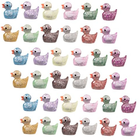 Amosfun 36st Entlein Ornament Glitzernde Miniaturfiguren Mini-puppenhaus-Enten Mini-Enten Fürs Auto Mini Süß Reize Feengarten-tierfiguren Kuchendeckel Harz Aquarium Armaturenbrett Baby