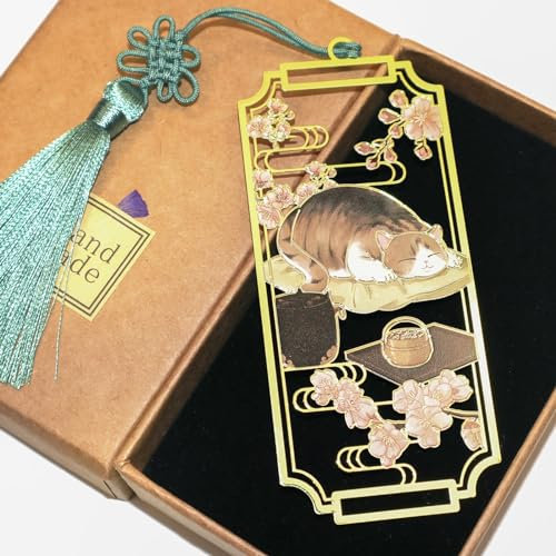 HEYMILA Marque Page en Métal avec Chat, Cadeau D'anniversaire pour les Femmes et les Amateurs de Marque-Pages, les Enseignants et les Étudiants, Marque-Page Cadeau pour le Club de Lecture - Rose