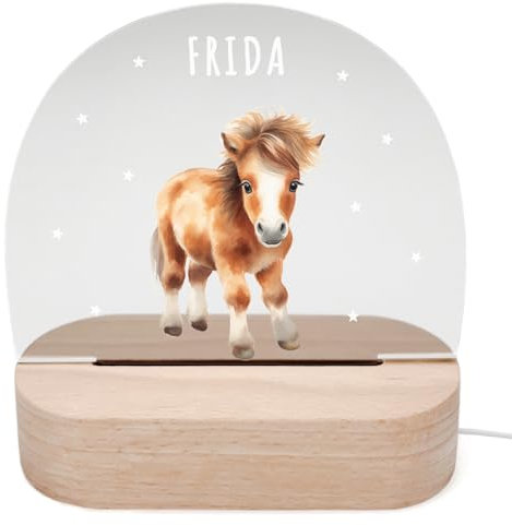 DEL MÀ Unique & Personal Personalisiertes Pferd Nachtlicht Kinder & Babys Babyzimmer Deko Kinderzimmer Nachtlampe Mädchen Jungen Kinderlampe Inkl. Holzfuß & Netzteil