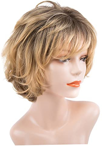 DOITOOL Kurze Lockige Perücke Für Damen Echthaar-perücke Mit Lace-front Realistischer Haaransatz Modische Für Den Alltag Partys Cosplay