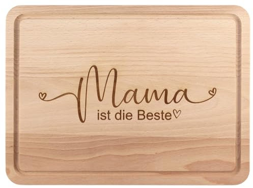 Mama ist die Beste Geschenk - Holz Schneidebrett mit Saftrille 30x20 cm groß, Brotzeitbrett als Geschenkidee zum Muttertag, Geburtstag, Weihnachten - für Mütter von Geschenkissimo
