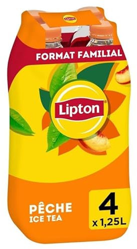 Lipton Ice Tea Pêche - Lot de 4 Bouteilles x 1.25L Fraîchement Infusé - Rafraîchissant Thé Glacé aux Arômes Naturels - Boisson Fruit - Le Lot De 3