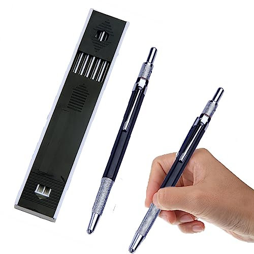WYRGQIQN 1 Piezas Portaminas y 12 recambios de plomo en 2 mm, mecánico de metal completo, lápiz de embrague, lápices mecánicos para dibujar, bocetar, dibujo de arquitectura