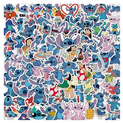 Stitch Aufkleber - 100 Cartoon Vinyl Sticker für Laptop, Skateboard, Koffer, Auto, Fahrrad - Für Kinder und Erwachsene