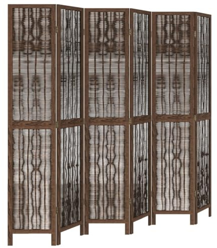 vidaXL Raumteiler 6-TLG., Paravent Faltbar für Innenbereich, Trennwand Verbrannter Optik, Spanische Wand Sichtschutz Umkleide, Dunkelbraun Massivholz Paulownia