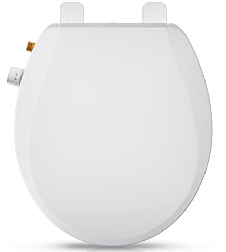Clirass Runder Bidet-Toilettensitz mit leise schließender, nicht elektrischer Bidet-Toilettensitz mit selbstreinigenden Doppeldüsen, passend für runden WC-Sitz, weißer Bidetsitz mit Messingeinlass