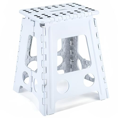 DIVID® Faltbarer Klapphocker 39cm (L) |Klapphocker|Duschhocker|Faltbar und Tragbar|130kg Belastbarkeit|Geeignet für Küche,Haushalt,Bad,Garten und Camping (weiß)