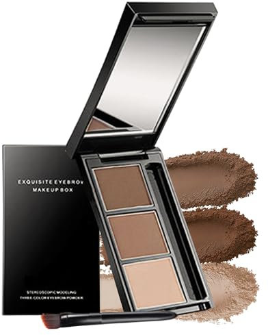 Augenbrauenpuder Palette-3 Farben Augenbrauen Puder Wasserfest,Dunkel/Hell Braun Serie Brauenpuder,Augenbrauenfarbe Langanhaltende,Füllen&Sculpt volle Augenbrauen,Eyebrow Powder mit Pinsel und Spiegel