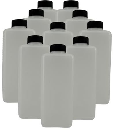 TronicXL 10 Stück Leerflasche Plastikflasche Flasche 1 Liter Kunststoff mit Deckel RD40 Gewinde Vierkantflasche HDPE zum befüllen leere Flasche rechteckig viereckig Kunststoffkanister Kanister