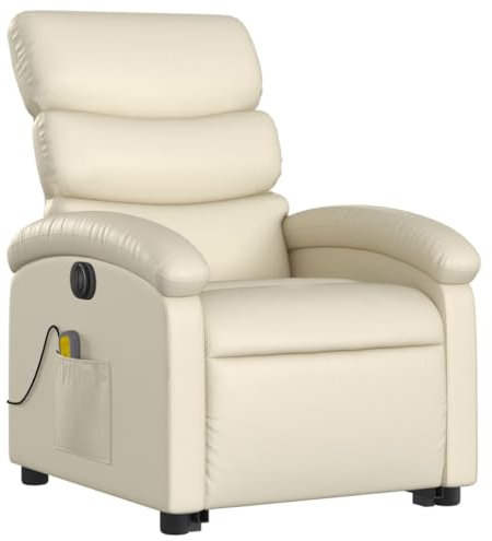 Tidyard Massagesessel Elektrisch, Aufstehsessel, Sessel mit Aufstehhilfe, Relaxsessel mit Liegefunktion, Fernsehsessel Liegesessel, Creme Kunstleder