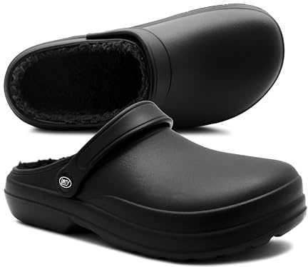 IMTY Womens Clogs Warm Fleece Lined Thermal Waterproof Lightweight EVA Garden Clogs Kitchen Nurse Faux Fur Slippers House Shoes