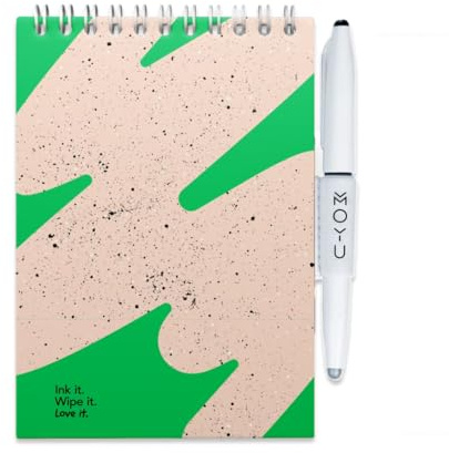 MOYU Erasable Notebook - A6 Stone Paper - Hardcover - Flashy Moss - Multifunctional Pages - Includes Erasable Pen, Cloth, and Pen Holder
