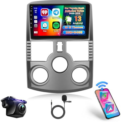 Hikity 2 & 64G Android Autoradio Navi Für Toyota Rush Daihatsu Terios 2006-2016 Mit Wireless CarPlay Android Auto, 9 Zoll Touchscreen Radio mit GPS WiFi Bluetooth FM RDS EQ MIC SWC Rückfahrkamera