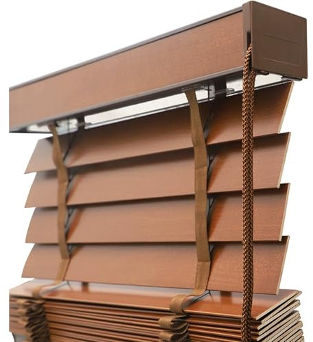 Bambusrollo Holzjalousien, 50mm Lamellen Holz Jalousien, Blackout Echtholz Jalousette Sonnenschutz/Sichtschutz Für Fenster Bad Küche, W 30 45 60 75 90 115 130 145 160cm Anpassbare Jalousie(Brown)