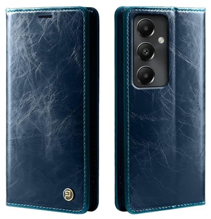 phase9 Handyhülle für Samsung Galaxy S24 FE Klapphülle Magnetverschluss RFID-Schutz Kartenfächer Geldfach Standfunktion Vintage Schutzhülle Blau