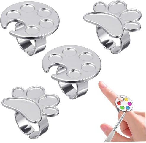 VICASKY 4pcs Stainless Steel Nail Art Palette Finger Ring Set for Holding Pigments and Colors Blending, Unique Design Manicure Tool Suitable for Home and Professional Use