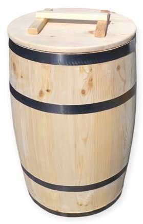 Holzfass mit Deckel – Rustikales Regenfass oder Aufbewahrungsfass aus Naturholz – Handgefertigt & wetterfest, ideal für Garten oder Terrasse 135 Liter